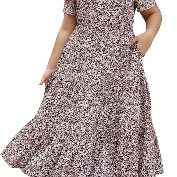 Plus Size Women's Midi Wedding Guest Dress Flattering A Line Empire Waist - Picture 1 of 5